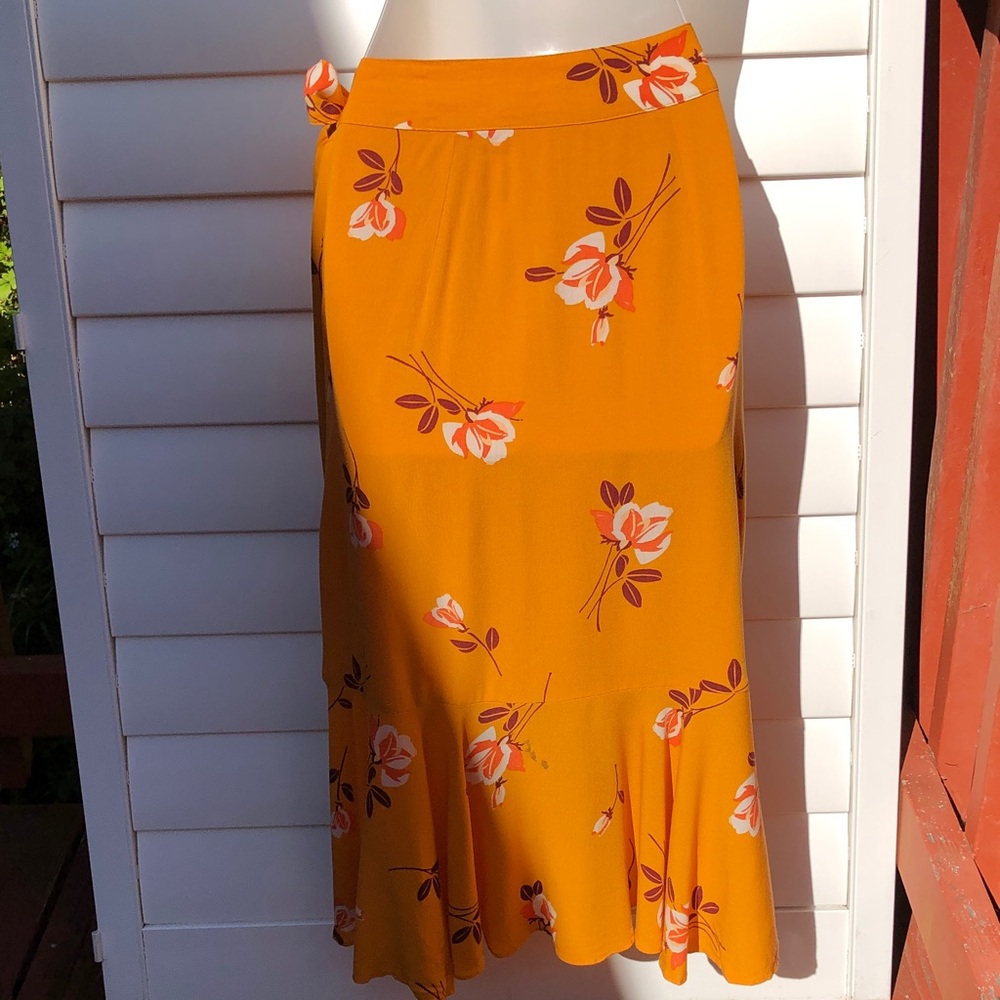 Free People Vibrant Orange Floral Print Wrap Skirt - Picture 7 of 11